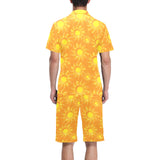 Sun orange background Men's V-Neck Short Pajama Set