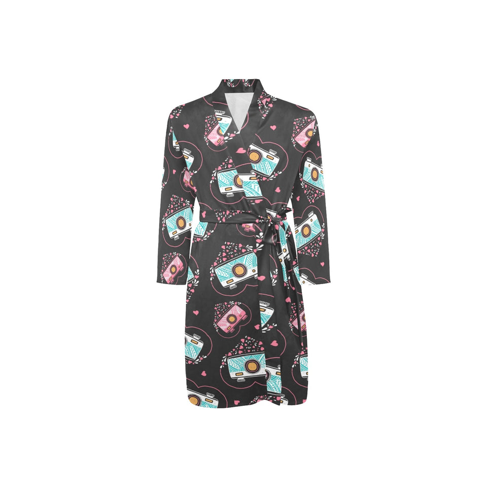 Camera Pattern Print Design 04 Men's Long Sleeve Belted Night Robe