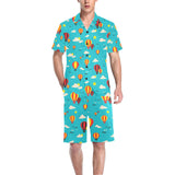 Hot Air Balloon Sky Pattern Men's V-Neck Short Pajama Set