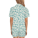 Green ginkgo leaves pattern Women's V-Neck Short Pajama Set