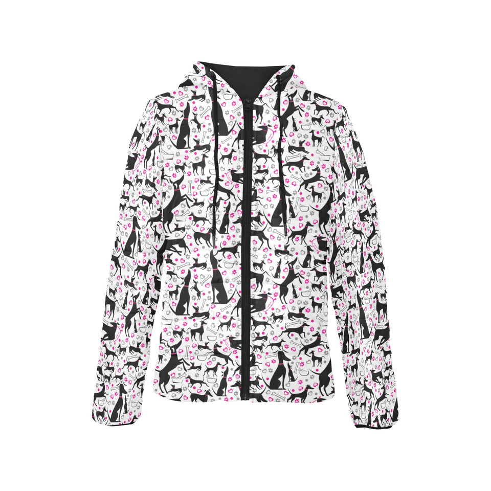 Greyhound Pattern Print Design 02 Women's Padded Hooded Jacket