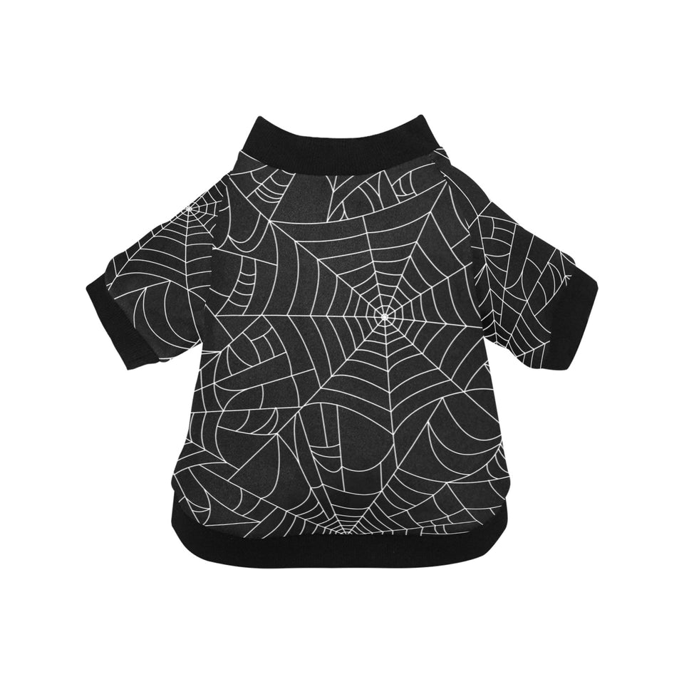 Spider web pattern Black background white cobweb All Over Print Pet Dog Round Neck Fuzzy Shirt