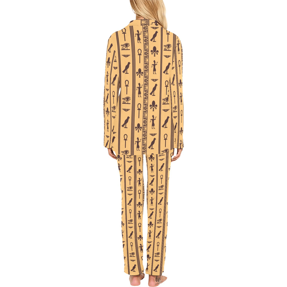 Egypt Hieroglyphics Pattern Print Design 02 Women's Long Pajama Set