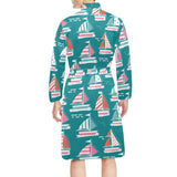 Cute sailboat pattern Men's Long Sleeve Belted Night Robe