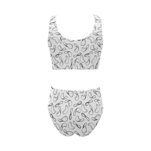 Potato Chips Pattern Print Design 04 Chest Bowknot High Waisted Bikini Swimsuit