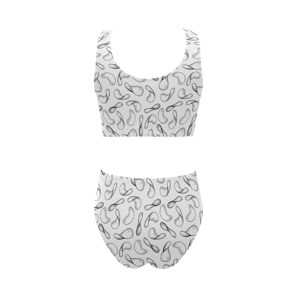Potato Chips Pattern Print Design 04 Chest Bowknot High Waisted Bikini Swimsuit