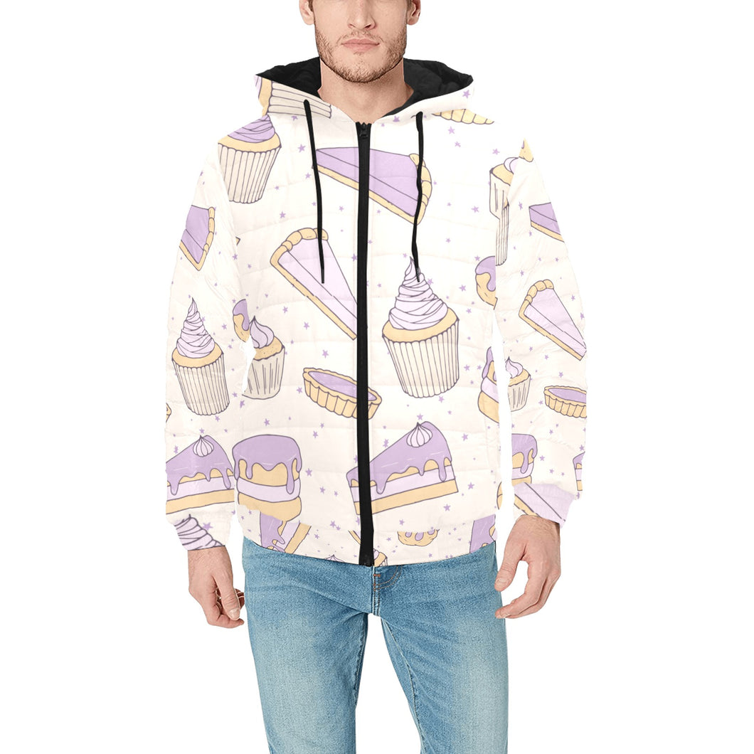 Cakes pies tarts muffins and eclairs purple bluebe Men's Padded Hooded Jacket