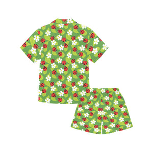 Ladybug Pattern Print Design 01 Kids' Boys' Girls' V-Neck Short Pajama Set