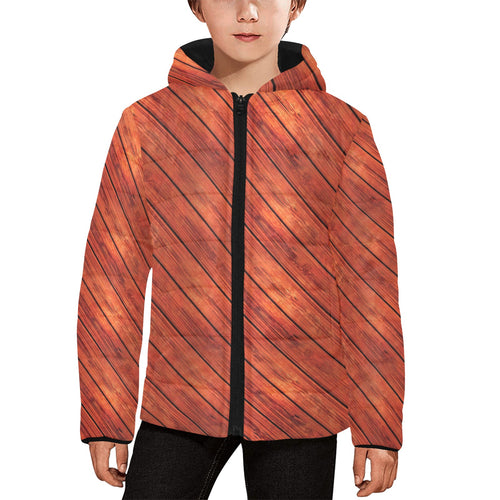 Wood Printed Pattern Print Design 03 Kids' Boys' Girls' Padded Hooded Jacket