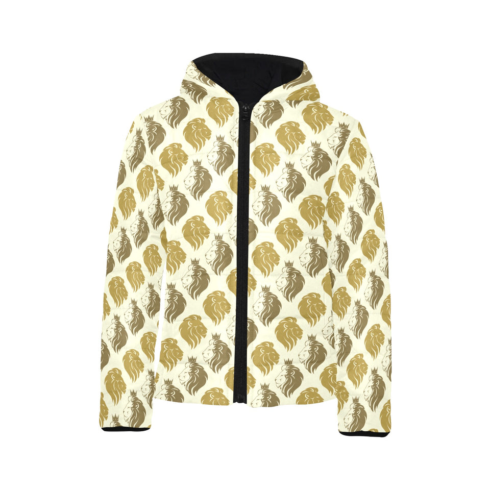 Lion Pattern Print Design 02 Kids' Boys' Girls' Padded Hooded Jacket