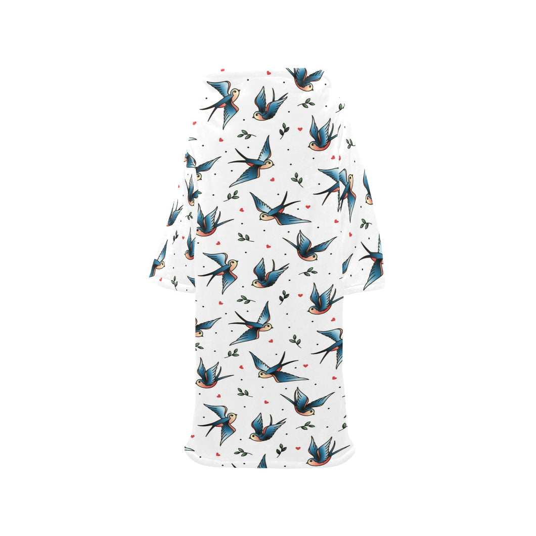 Swallow Pattern Print Design 04 Blanket Robe with Sleeves