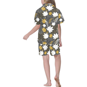 Beautiful gold autumn maple leaf pattern Kids' Boys' Girls' V-Neck Short Pajama Set