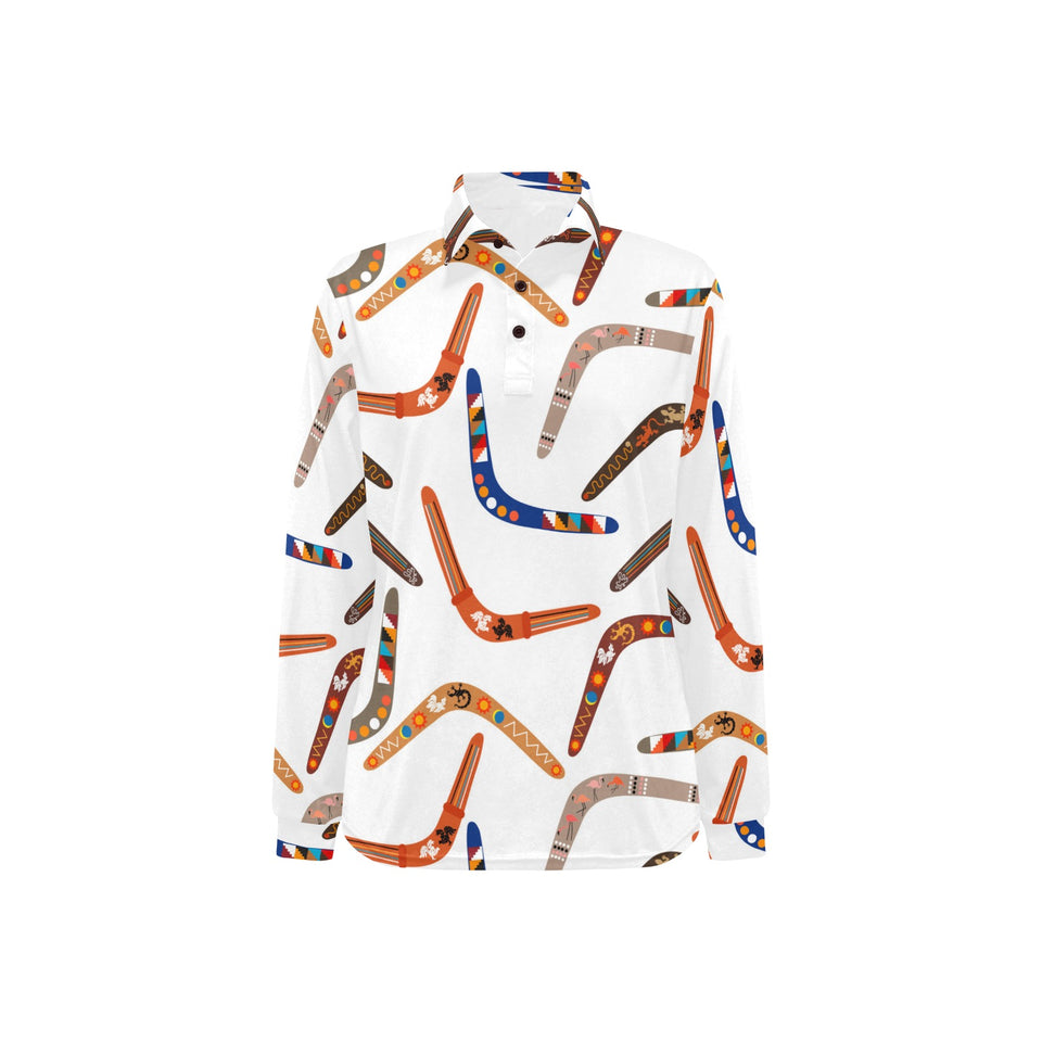 Boomerang Australian aboriginal ornament pattern Women's Long Sleeve Polo Shirt