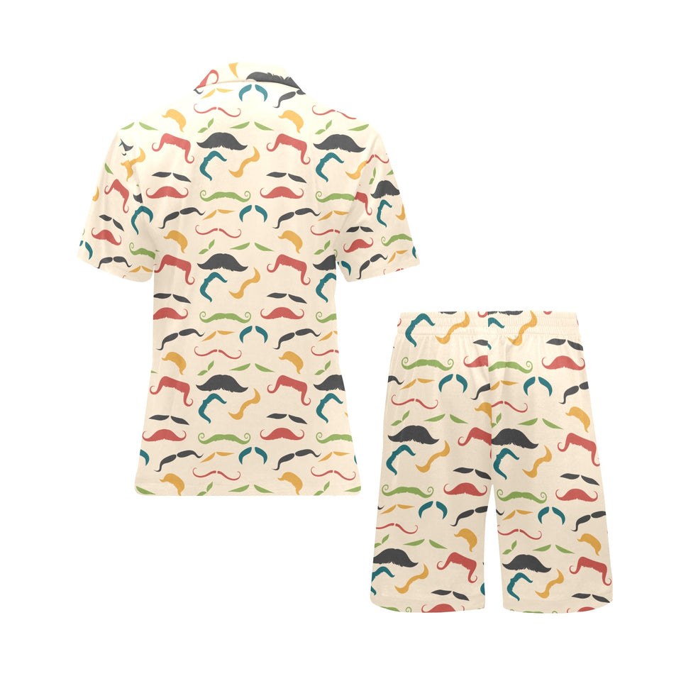 Mustache Beard Pattern Print Design 03 Men's V-Neck Short Pajama Set