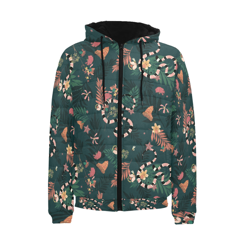Snake forest pattern Men's Padded Hooded Jacket