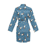 Cute boston terrier dog spattern Women's Long Sleeve Belted Night Robe