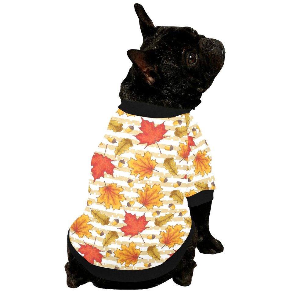 Maple leaf oak leaf acorns beige striped backgroun All Over Print Pet Dog Round Neck Fuzzy Shirt