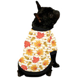 Maple leaf oak leaf acorns beige striped backgroun All Over Print Pet Dog Round Neck Fuzzy Shirt