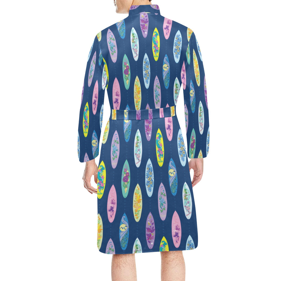 Surfboard Pattern Print Design 03 Men's Long Sleeve Belted Night Robe