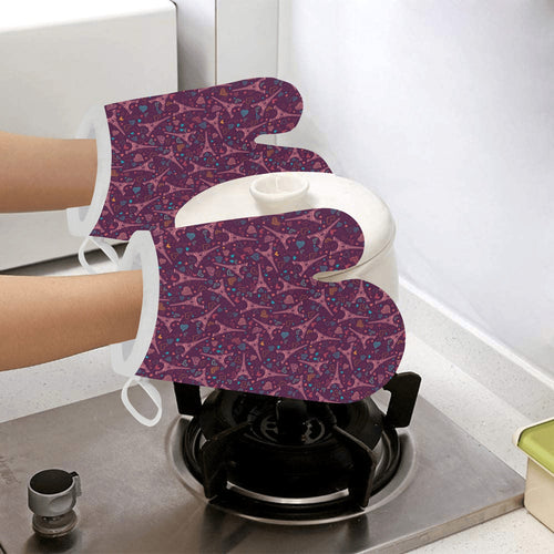 Eiffel Tower Heart Pattern Print Design 04 Heat Resistant Oven Mitts