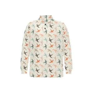 Swallow Pattern Print Design 02 Men's Long Sleeve Polo Shirt