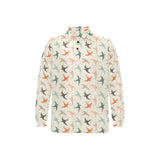 Swallow Pattern Print Design 02 Men's Long Sleeve Polo Shirt