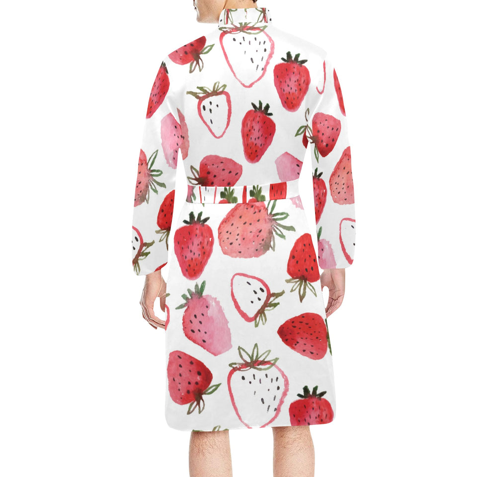 watercolor hand drawn beautiful strawberry pattern Men's Long Sleeve Belted Night Robe
