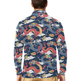 Blue red dragon cloud pattern Men's Long Sleeve Polo Shirt