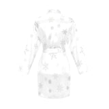 Snowflake pattern white background Women's Long Sleeve Belted Night Robe