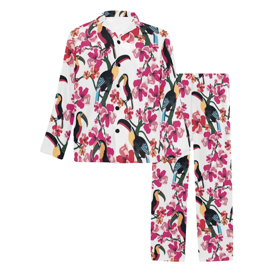 Toucan flower design pattern Men's Long Pajama Set