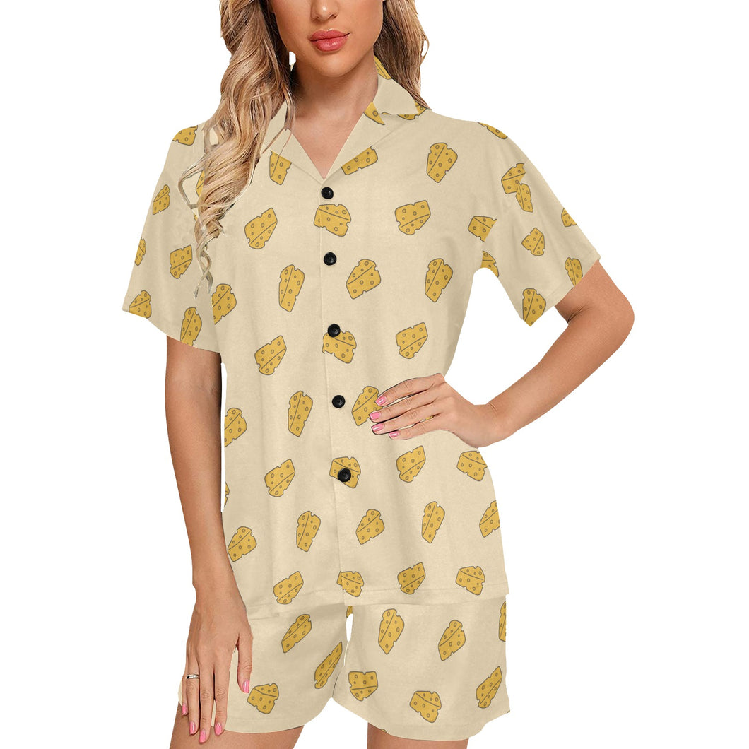Cheese pattern Women's V-Neck Short Pajama Set