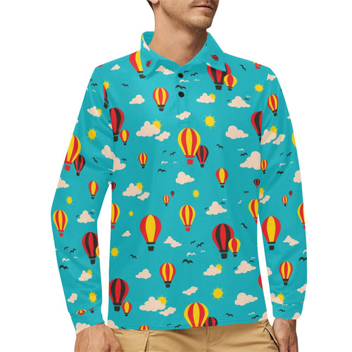 Hot Air Balloon Sky Pattern Men's Long Sleeve Polo Shirt