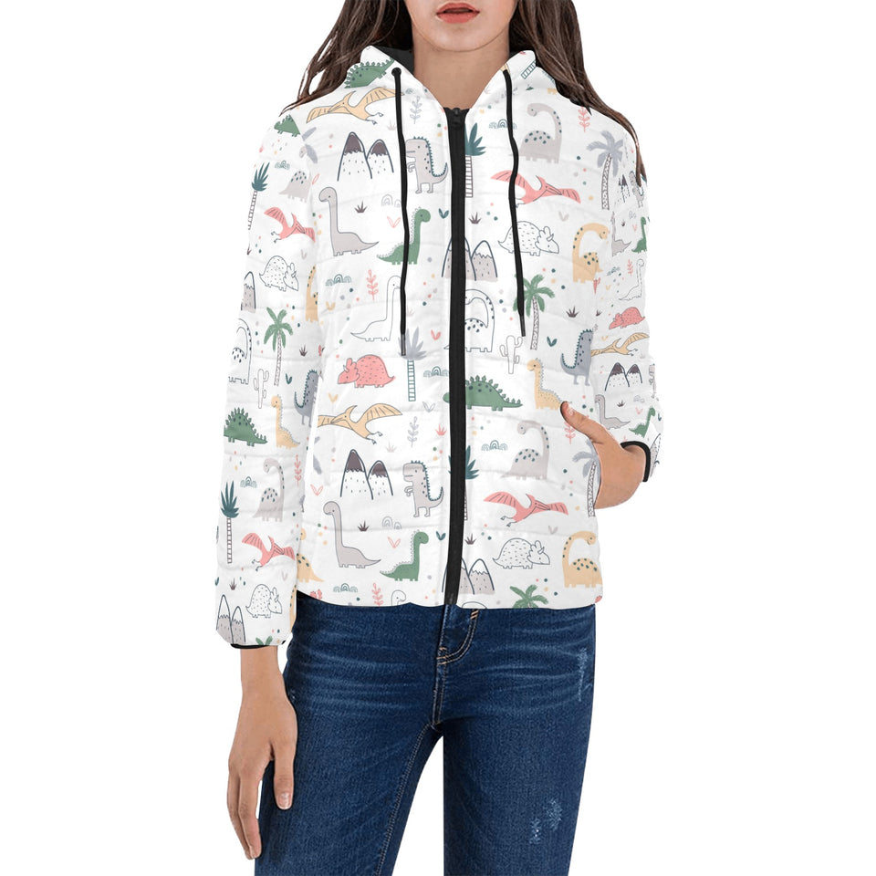 Cute cartoon dinosaurs tree pattern Women's Padded Hooded Jacket