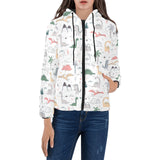 Cute cartoon dinosaurs tree pattern Women's Padded Hooded Jacket