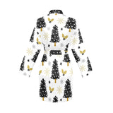 Christmas tree holly snow star pattern Women's Long Sleeve Belted Night Robe