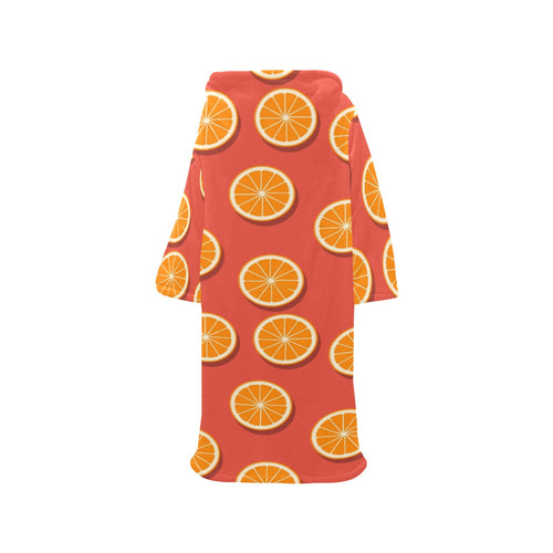 Oranges pattern red background Blanket Robe with Sleeves