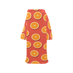 Oranges pattern red background Blanket Robe with Sleeves