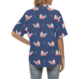 Cute sea lion seal christmas hat candy cane heart Women's All Over Print Hawaiian Shirt