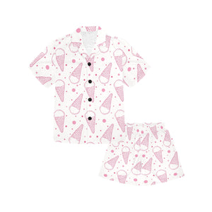 Hand drawn ice cream pattern Kids' Boys' Girls' V-Neck Short Pajama Set