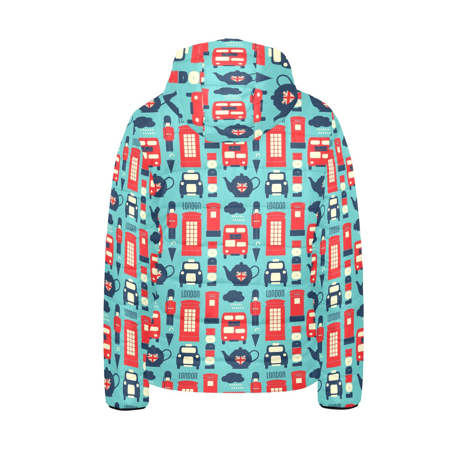 British Pattern Print Design 04 Kids' Boys' Girls' Padded Hooded Jacket