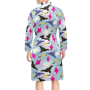 Stingray Pattern Print Design 01 Men's Long Sleeve Belted Night Robe