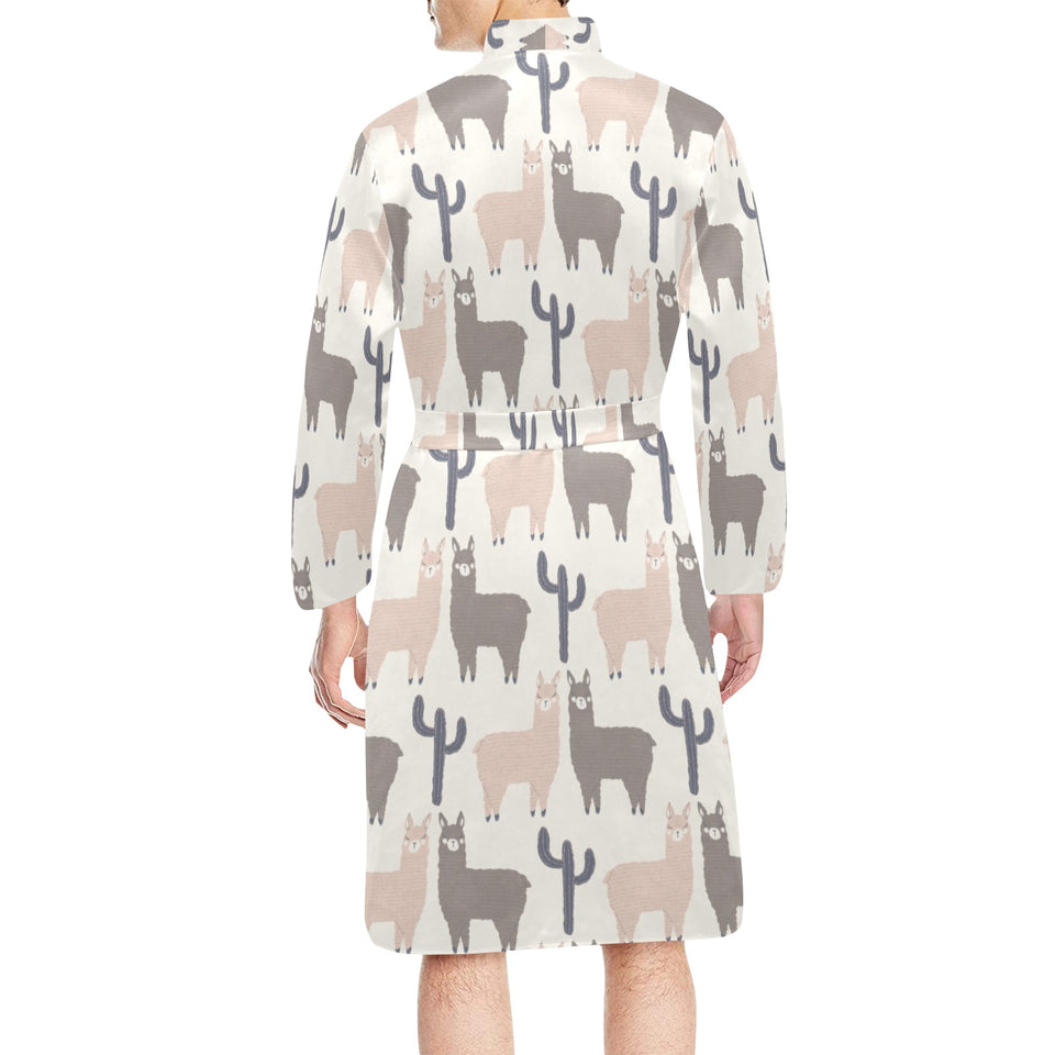 Llama Alpaca pattern Men's Long Sleeve Belted Night Robe
