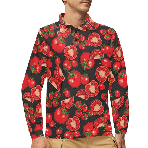Tomato black background Men's Long Sleeve Polo Shirt