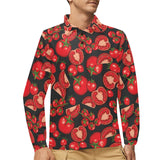 Tomato black background Men's Long Sleeve Polo Shirt