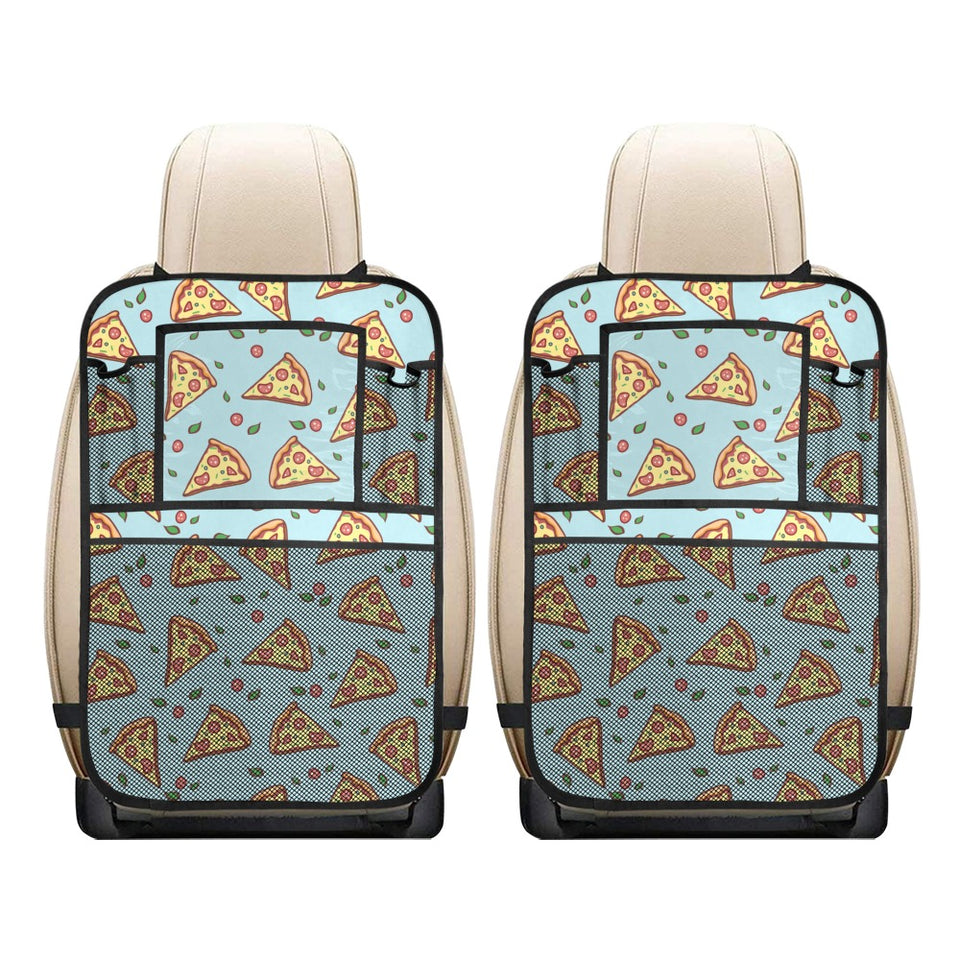 Hand drawn pizza blue background Car Seat Back Organizer