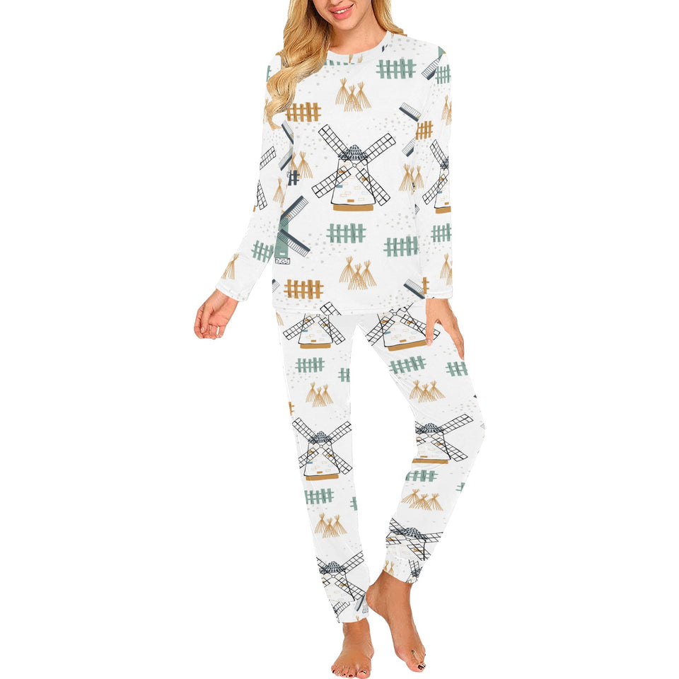 windmill pattern Women's All Over Print Pajama Set