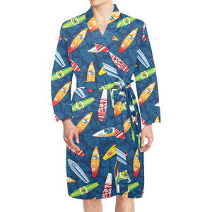 Surfboard Pattern Print Design 01 Men's Long Sleeve Belted Night Robe