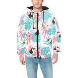 Toucan tropical flower leave pattern Men's Padded Hooded Jacket
