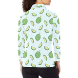 Durian pattern blue background Women's Long Sleeve Polo Shirt