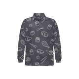 sushi pattern black background Men's Long Sleeve Polo Shirt